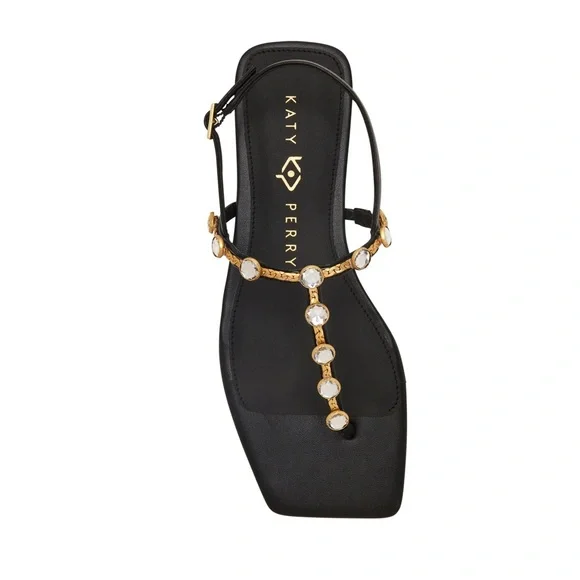 NIB Katy Perry The Camie Gemstone Black and Gold Sandals Size 12 - Picture 2 of 5